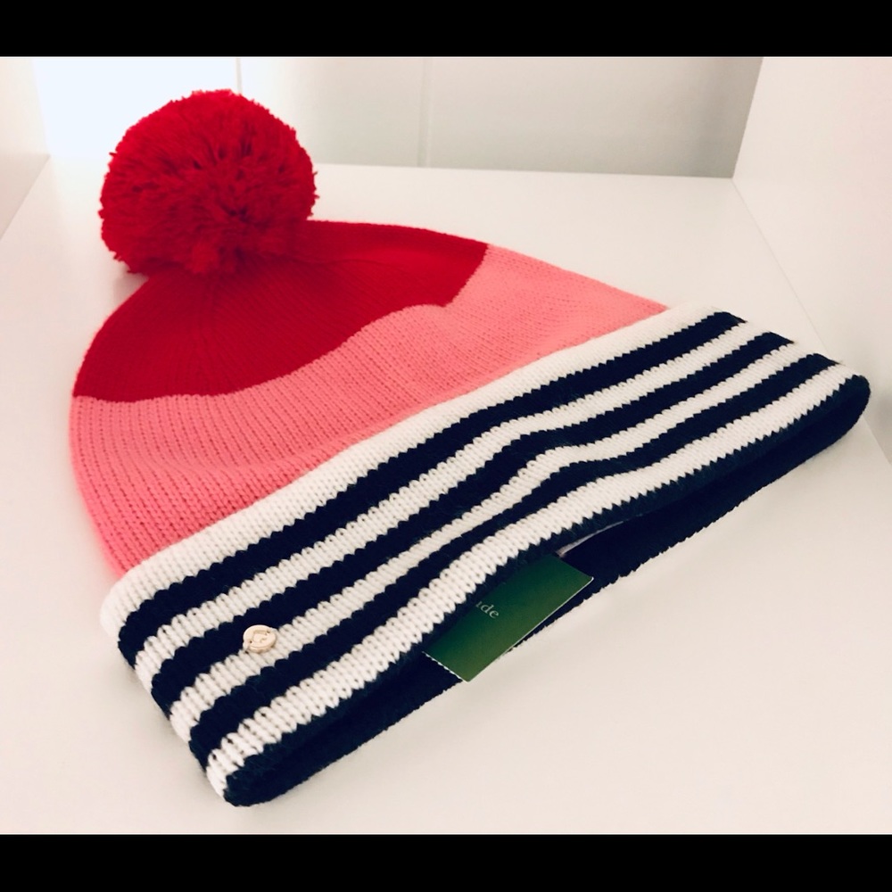 Kate Spade stripe pom beanie